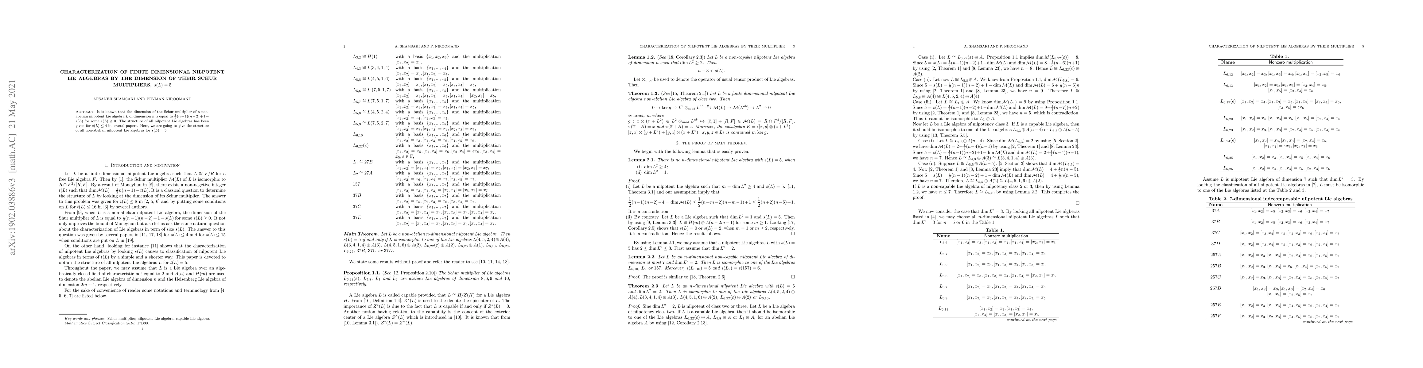 Thumbnail for Characterization of finite dimensional nilpotent Lie algebras by the
  dimension of their Schur multipliers, $s(L)=5$