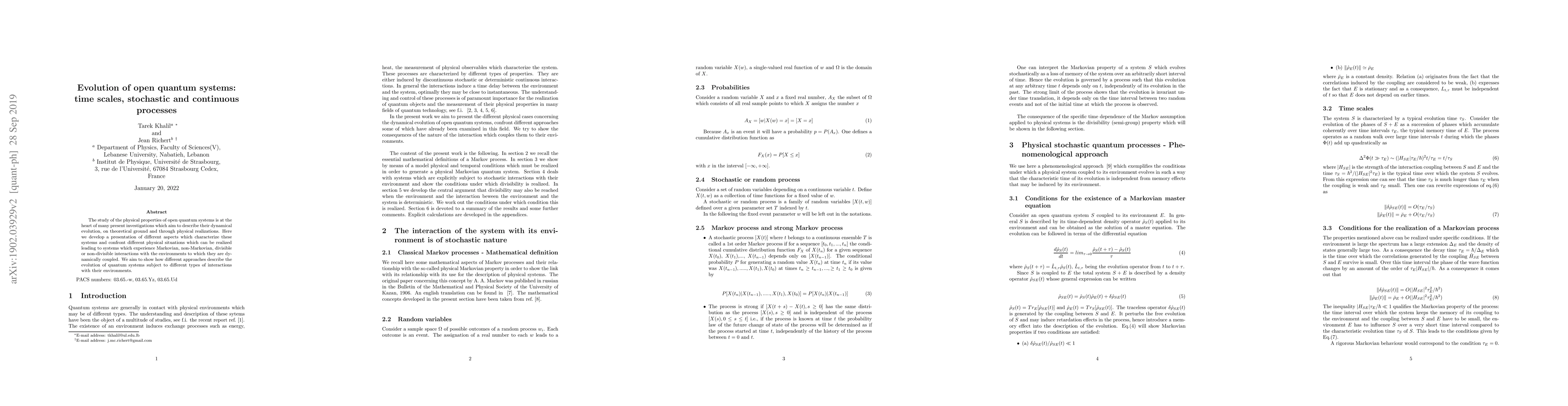 Thumbnail for Evolution of open quantum systems: time scales, stochastic and
  continuous processes