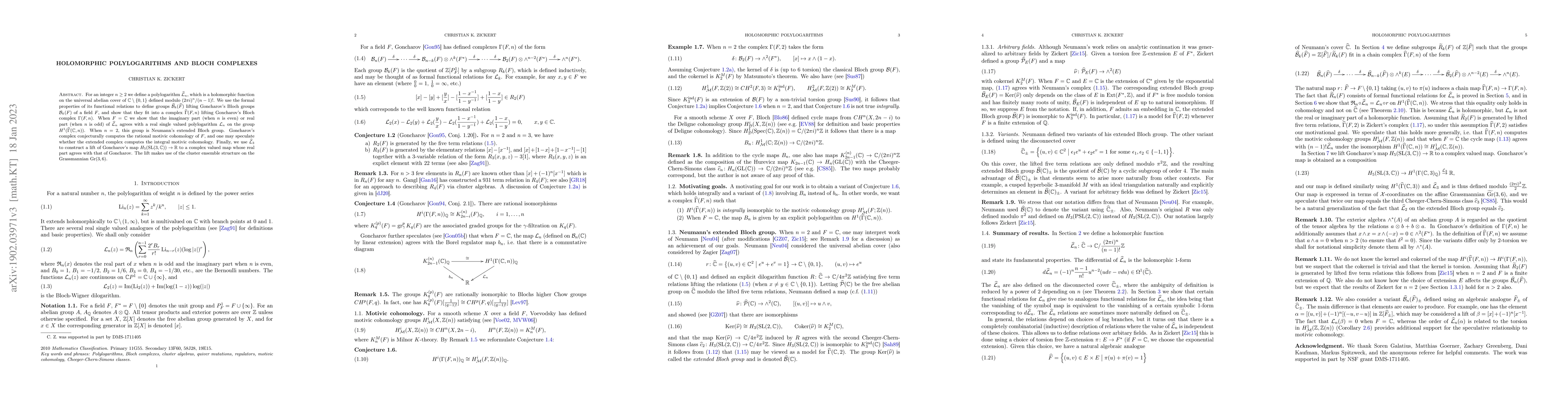 Thumbnail for Holomorphic polylogarithms and Bloch complexes