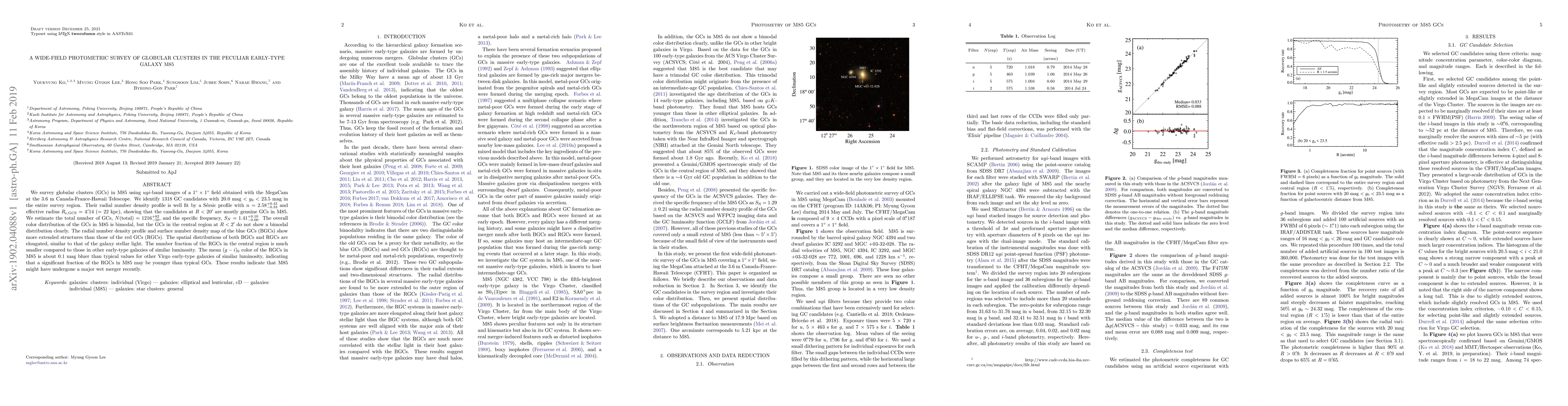 Thumbnail for A Wide-field Photometric Survey of Globular Clusters in the Peculiar
  Early-type Galaxy M85