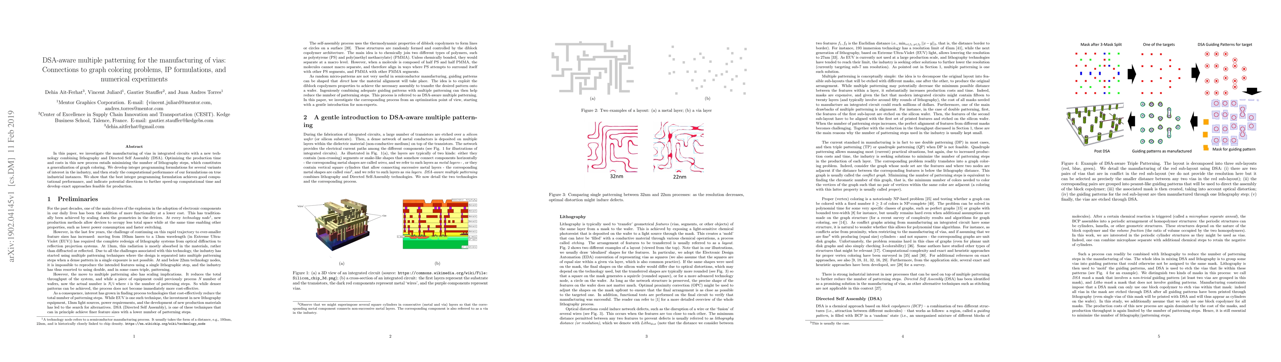 Thumbnail for DSA-aware multiple patterning for the manufacturing of vias: Connections
  to graph coloring problems, IP formulations, and numerical experiments