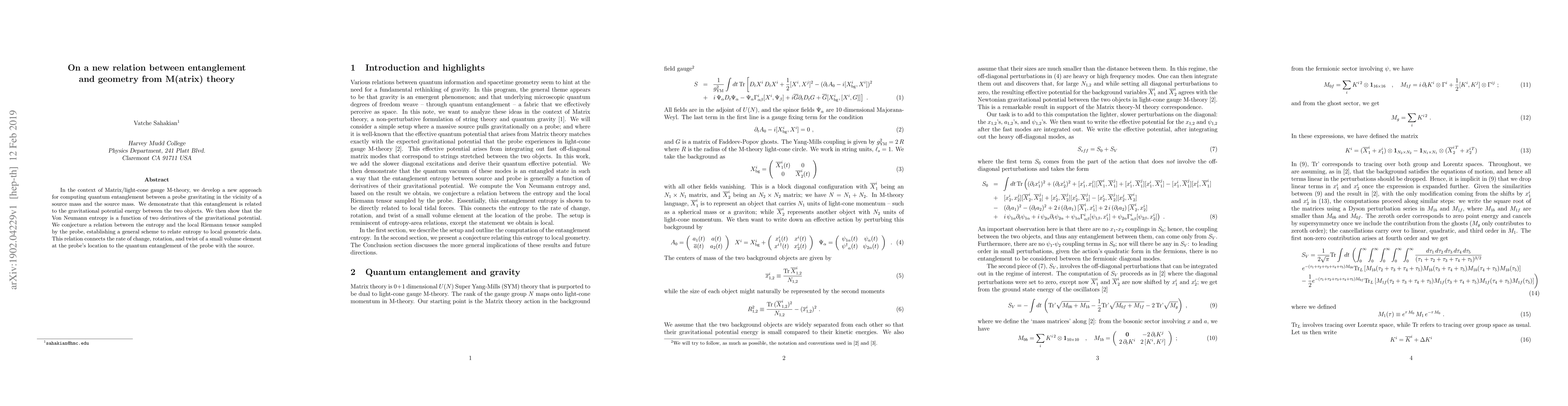 Thumbnail for On a new relation between entanglement and geometry from M(atrix) theory