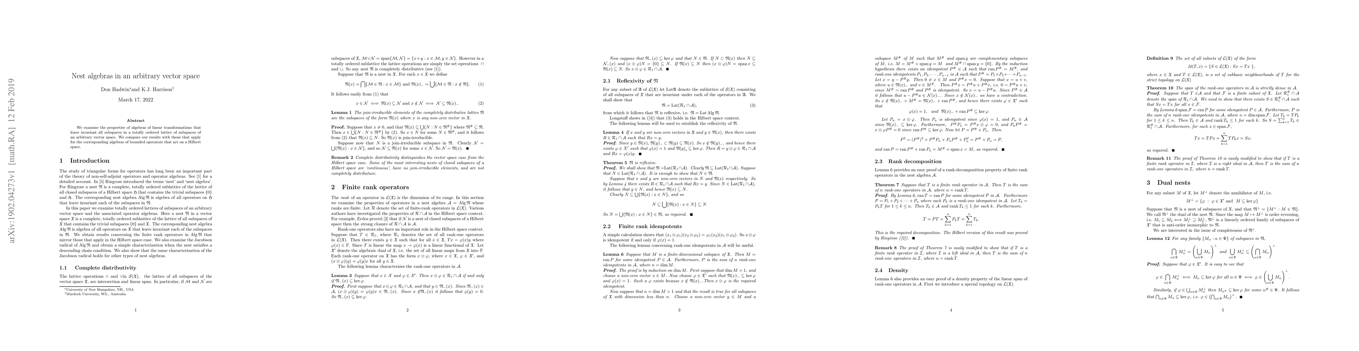 Thumbnail for Nest algebras in an arbitrary vector space