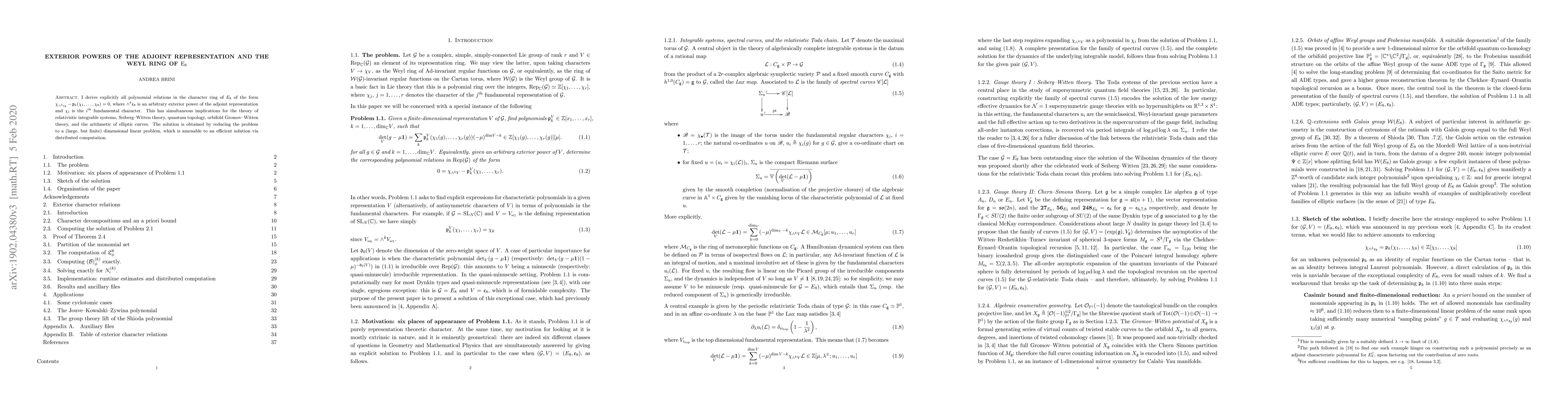 Thumbnail for Exterior powers of the adjoint representation and the Weyl ring of $E_8$