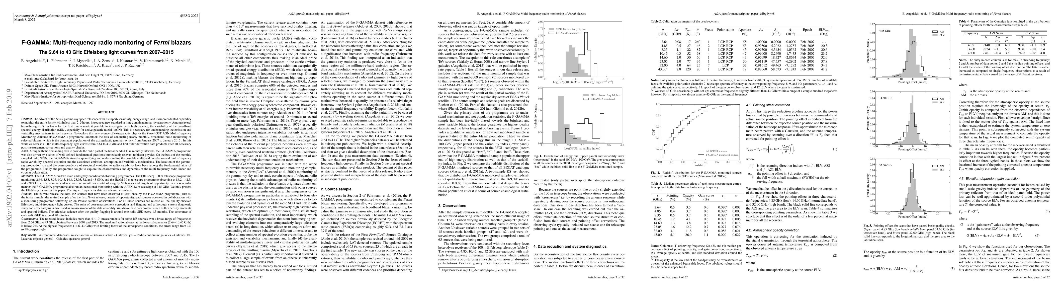 Thumbnail for F-GAMMA: Multi-frequency radio monitoring of Fermi blazars. The 2.64 to
  43 GHz Effelsberg light curves from 2007-2015
