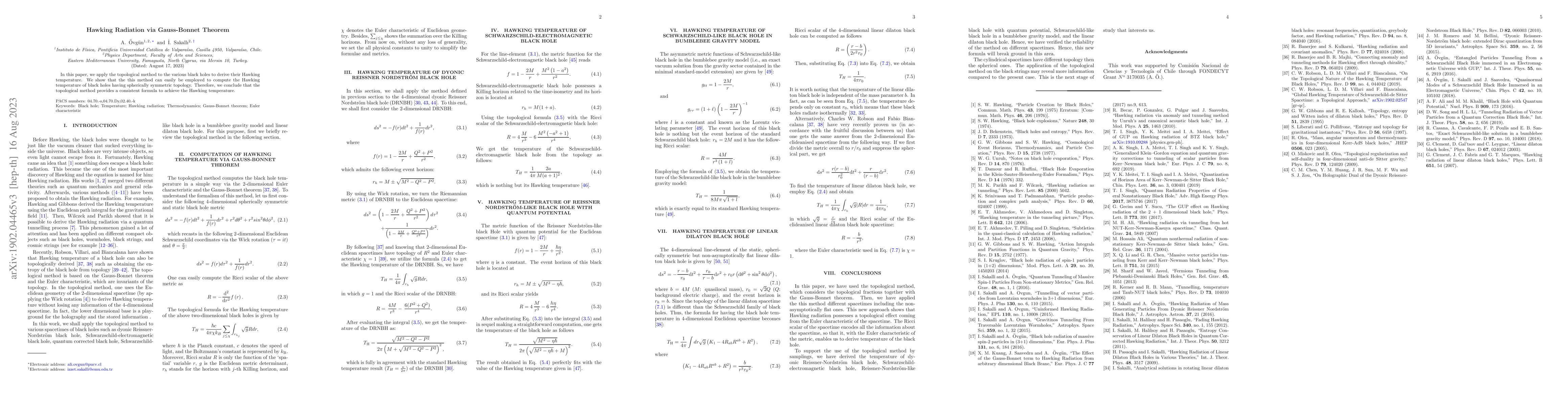 Thumbnail for Hawking Radiation via Gauss-Bonnet Theorem