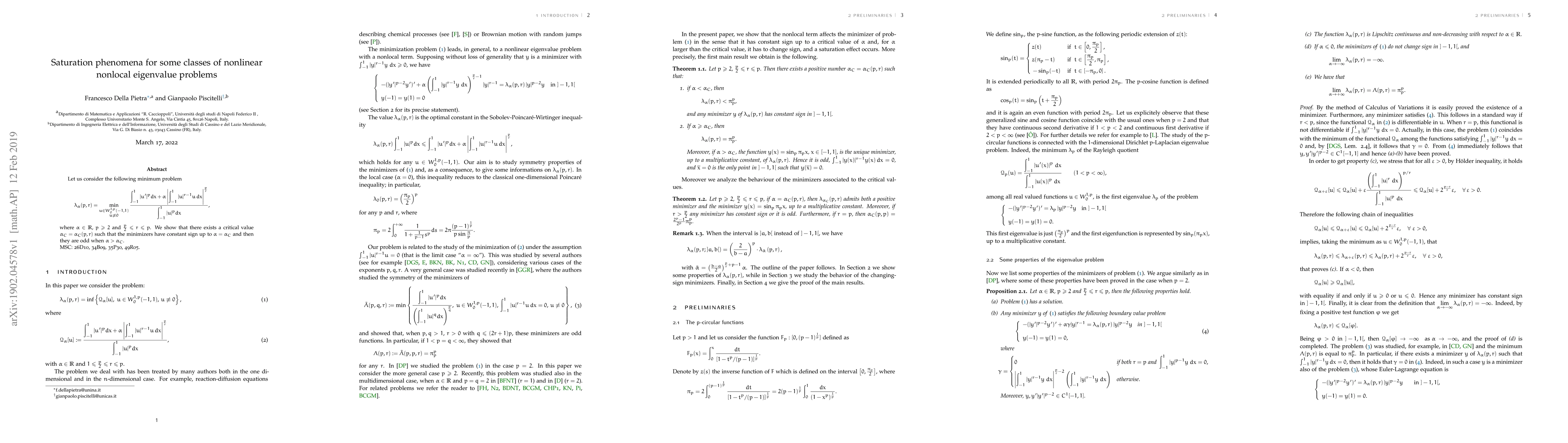 Thumbnail for Saturation phenomena for some classes of nonlinear nonlocal eigenvalue
  problems
