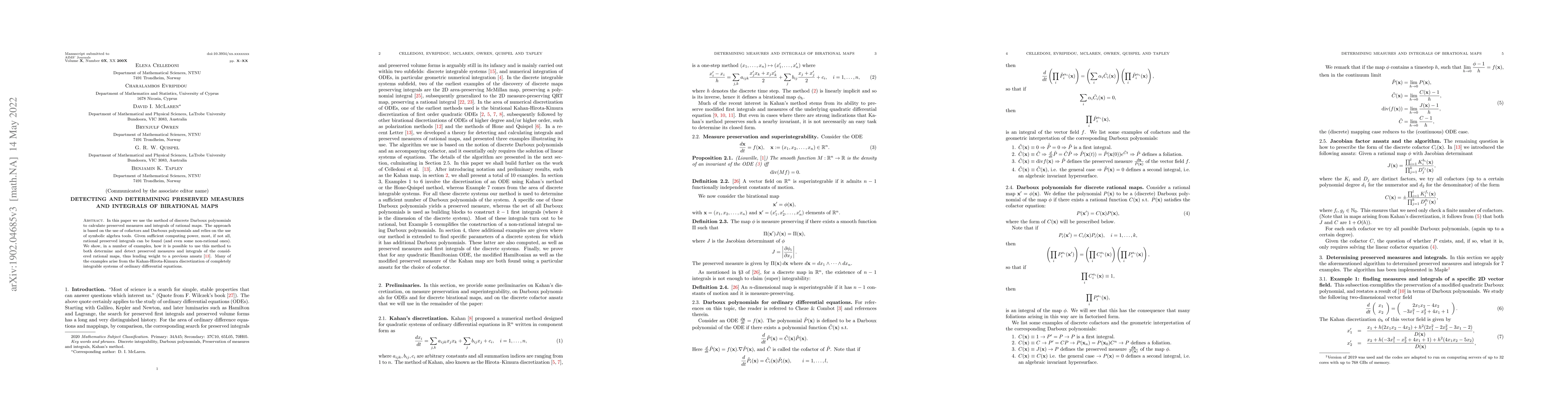 Thumbnail for Detecting and determining preserved measures and integrals of birational
  maps