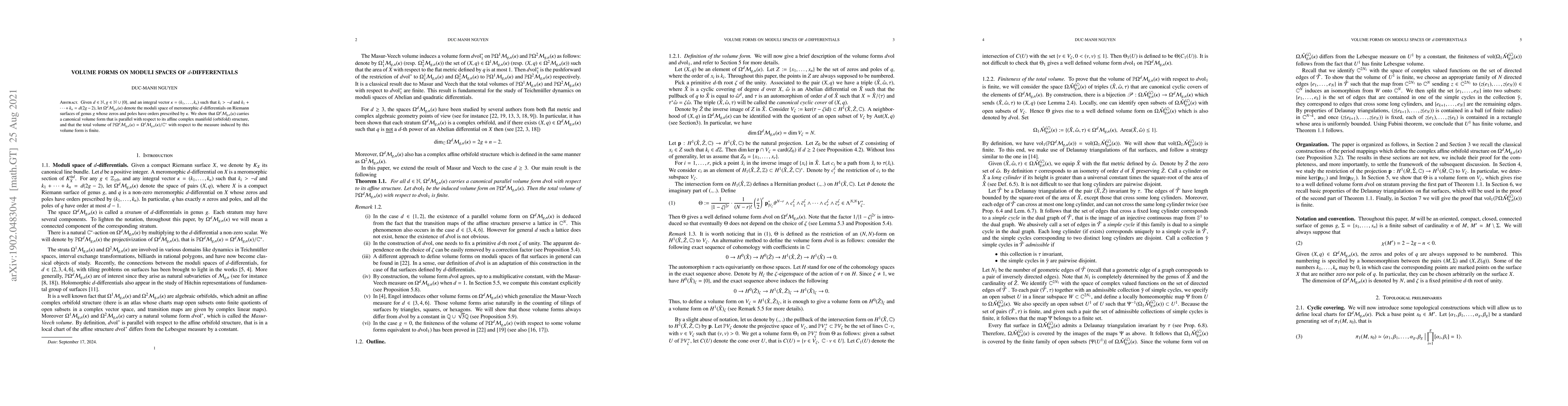 Thumbnail for Volume forms on moduli spaces of d-differentials