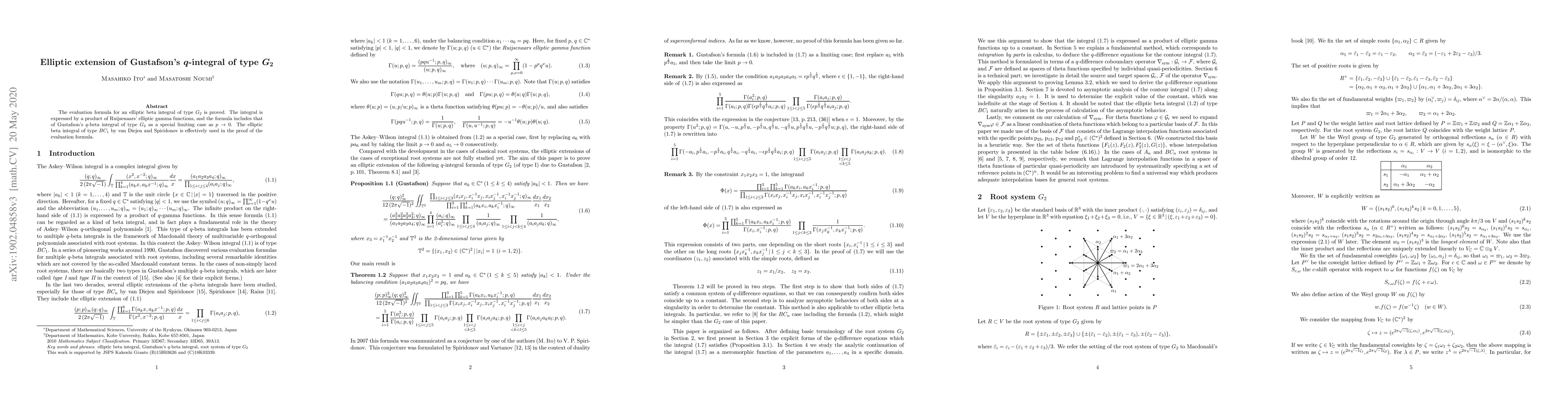 Thumbnail for Elliptic extension of Gustafson's $q$-integral of type $G_2$