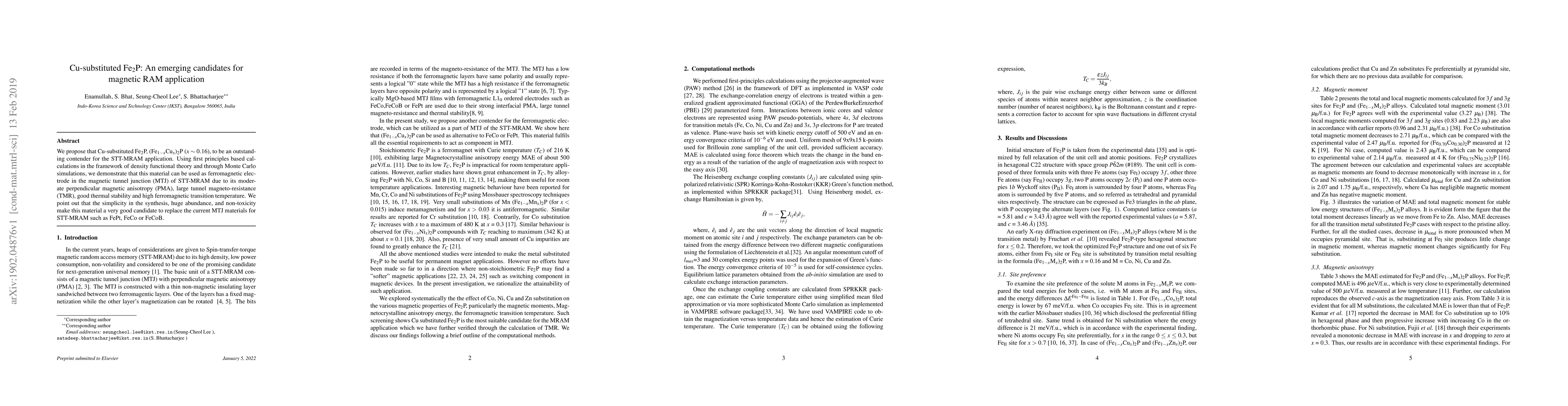 Thumbnail for Cu-substituted Fe2P: An emerging candidates for magnetic RAM application