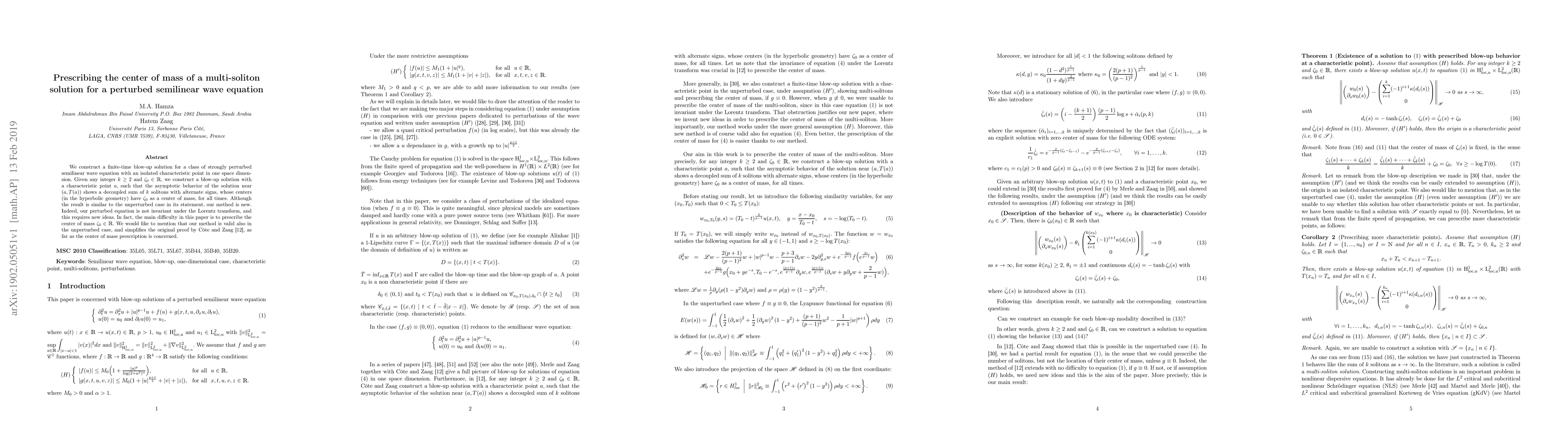 Thumbnail for Prescribing the center of mass of a multi-soliton solution for a
  perturbed semilinear wave equation
