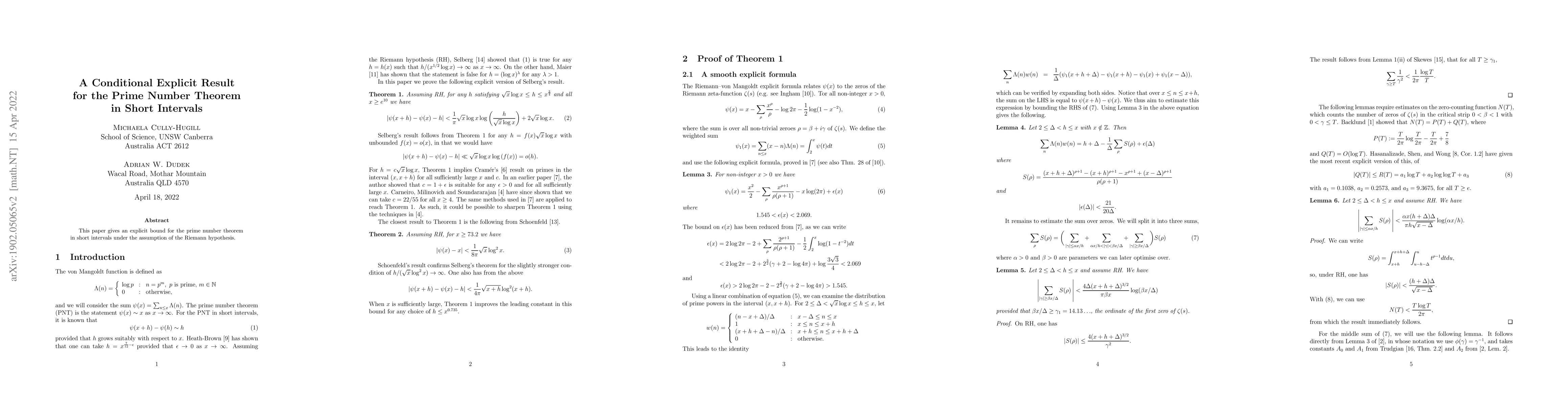 Thumbnail for A Conditional Explicit Result for the Prime Number Theorem in Short
  Intervals
