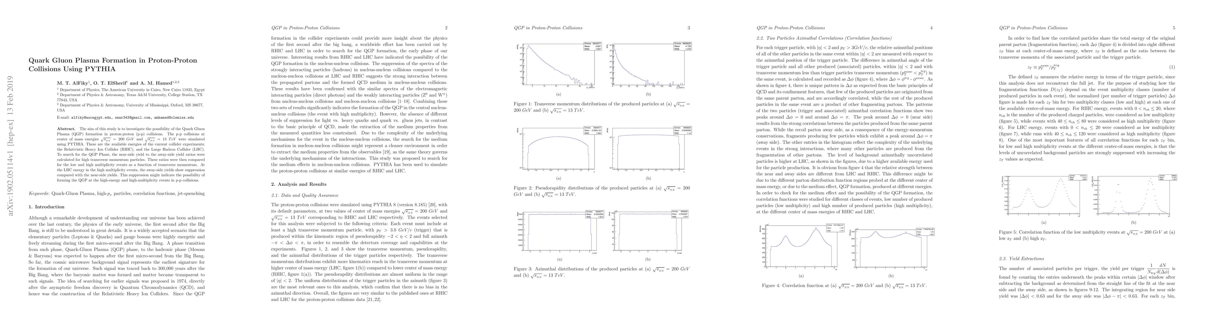 Thumbnail for Quark Gluon Plasma Formation in Proton-Proton Collisions Using PYTHIA