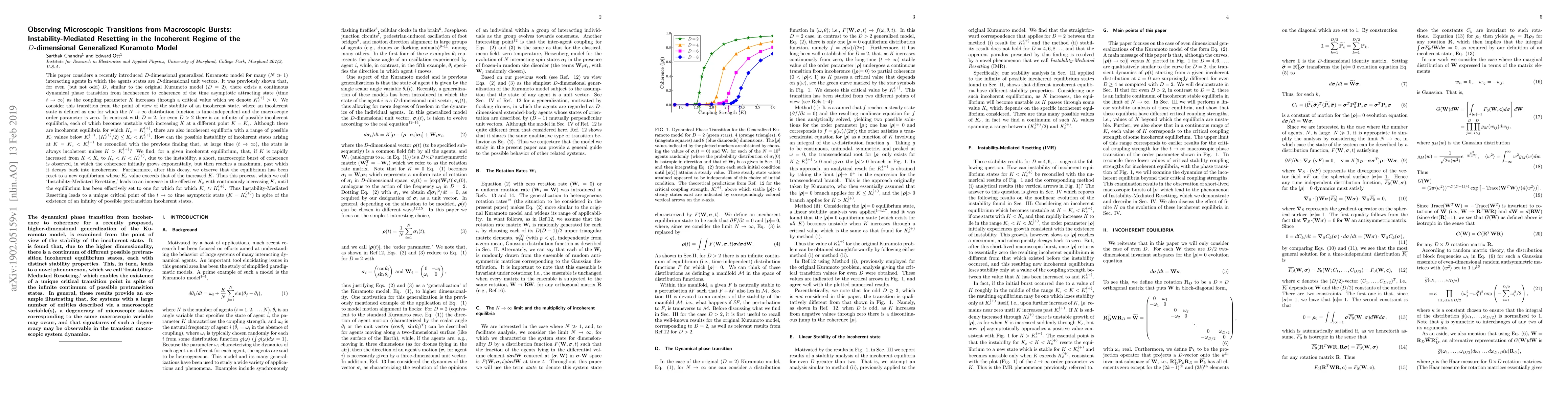 Thumbnail for Observing Microscopic Transitions from Macroscopic Bursts:
  Instability-Mediated Resetting in the Incoherent Regime of the
  $D$-dimensional Generalized Kuramoto Model