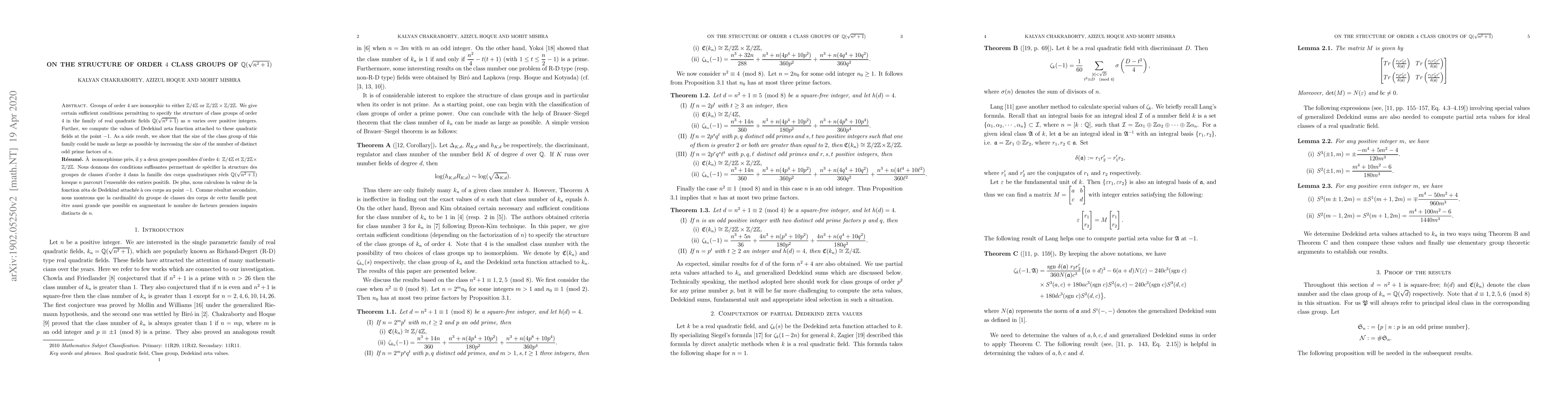 Thumbnail for On the structure of order 4 class groups of $\mathbb{Q}(\sqrt{n^2+1})$
