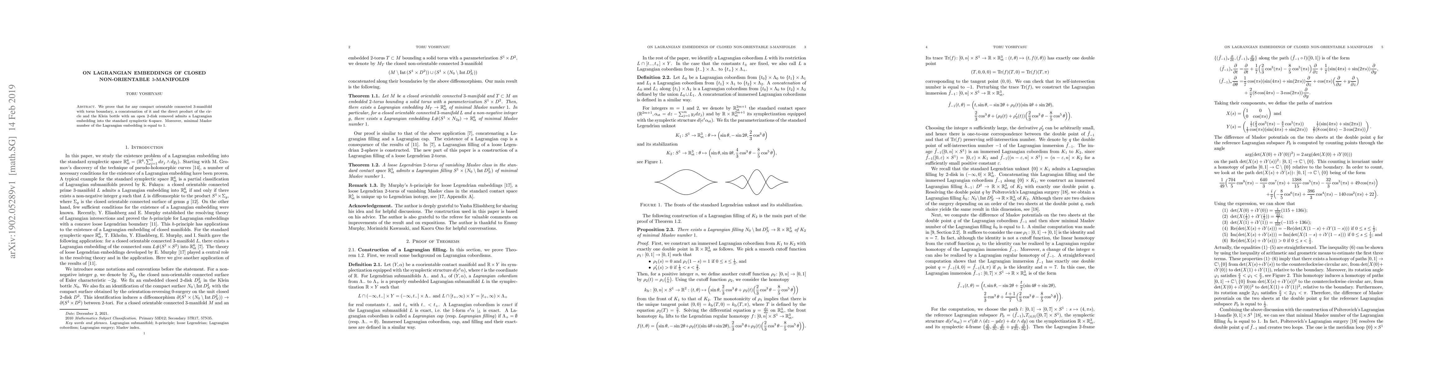 Thumbnail for On Lagrangian embeddings of closed non-orientable 3-manifolds