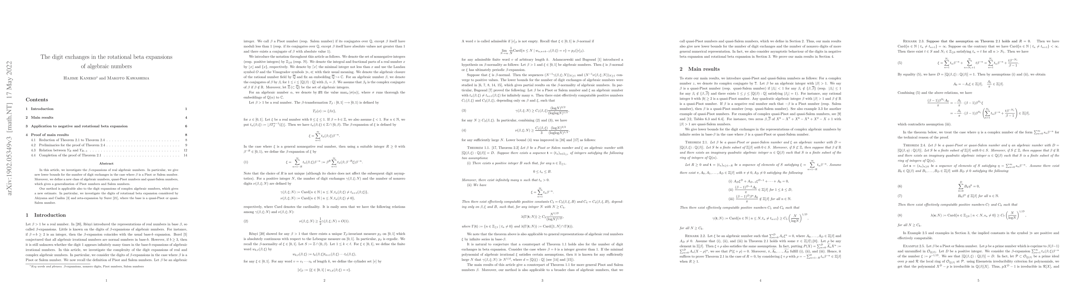 Thumbnail for The digit exchanges in the rotational beta expansions of algebraic
  numbers