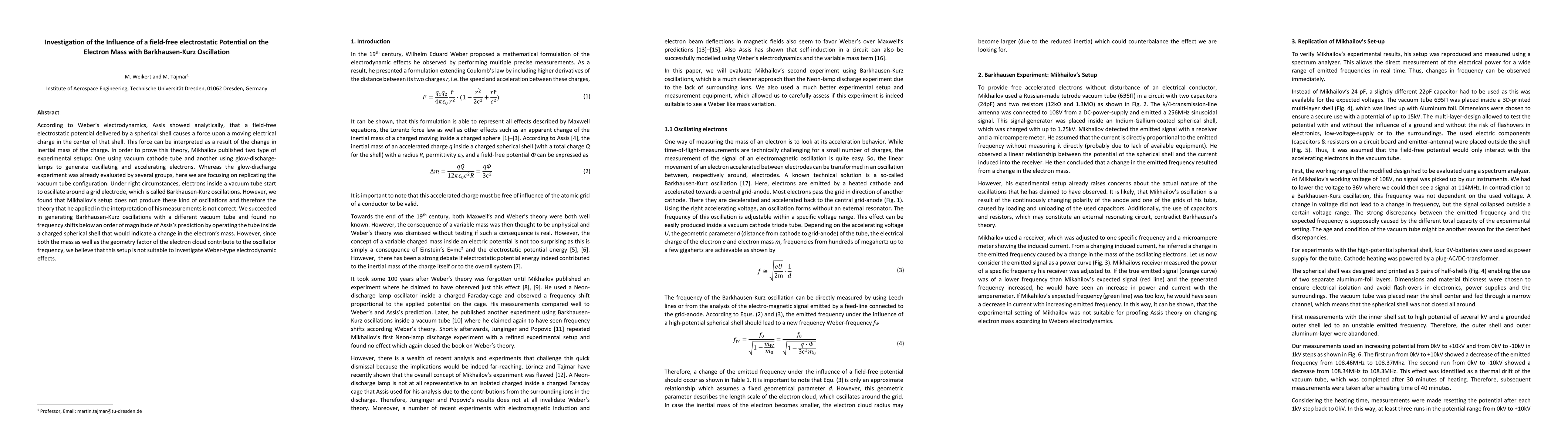 Thumbnail for Investigation of the Influence of a field-free electrostatic Potential
  on the Electron Mass with Barkhausen-Kurz Oscillation