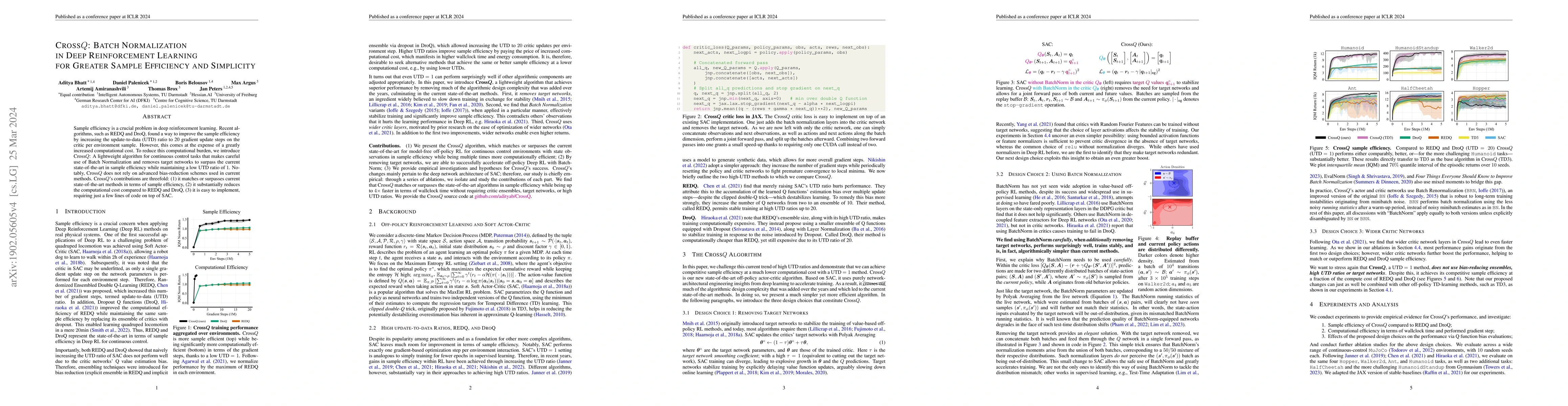 Thumbnail for CrossQ: Batch Normalization in Deep Reinforcement Learning for Greater
  Sample Efficiency and Simplicity