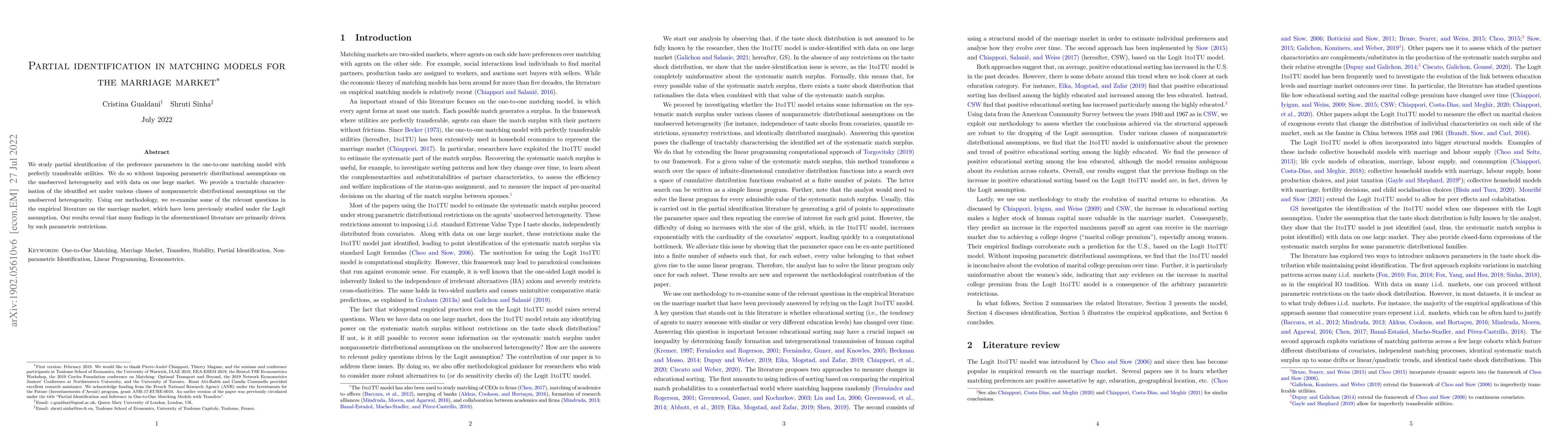 Thumbnail for Partial Identification in Matching Models for the Marriage Market