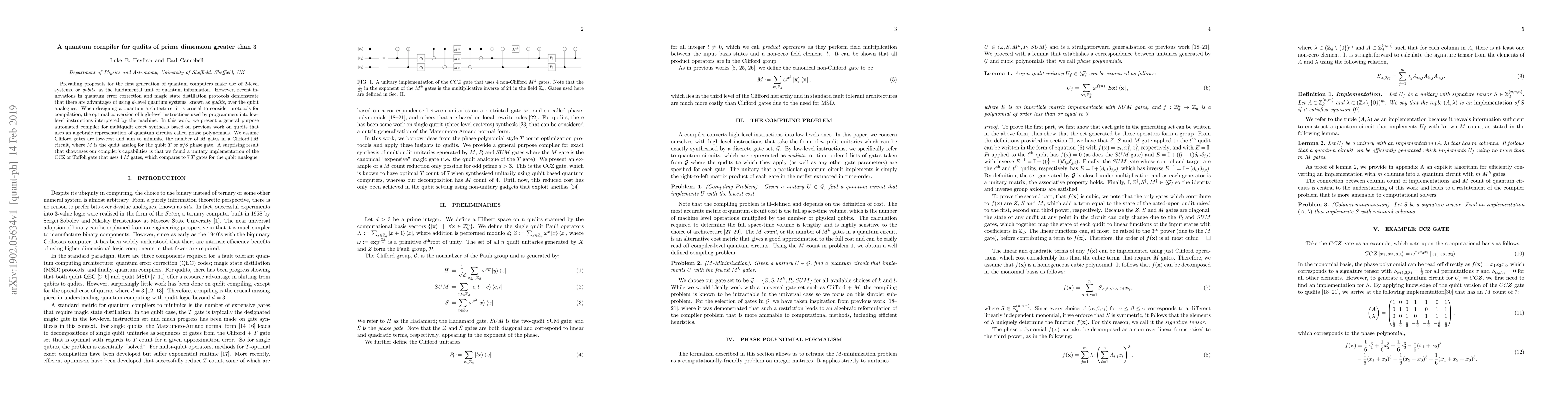 Thumbnail for A quantum compiler for qudits of prime dimension greater than 3