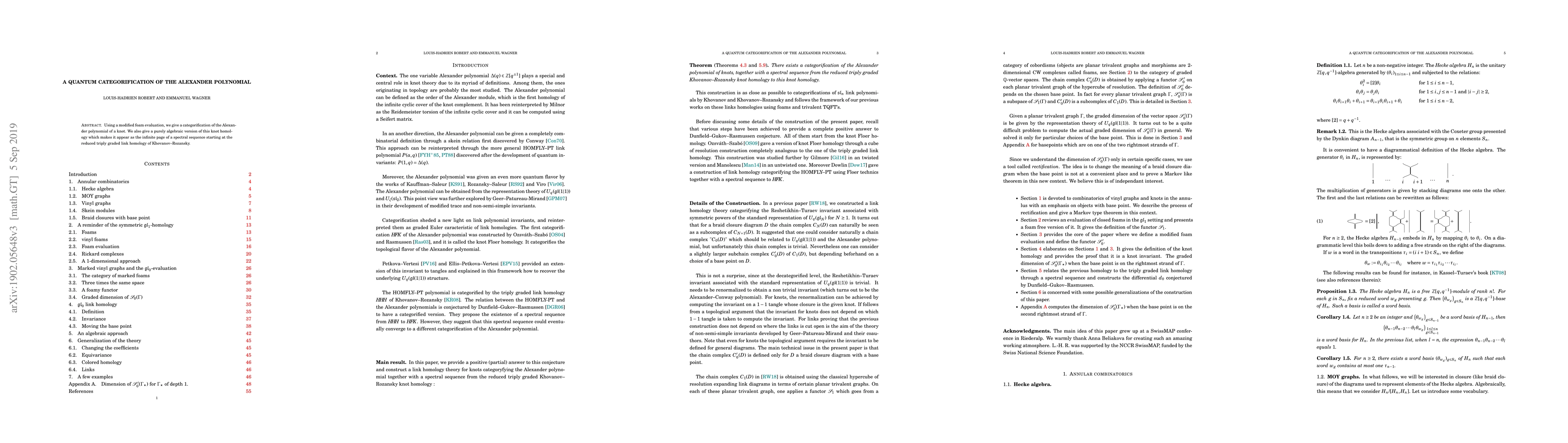 Thumbnail for A quantum categorification of the Alexander polynomial