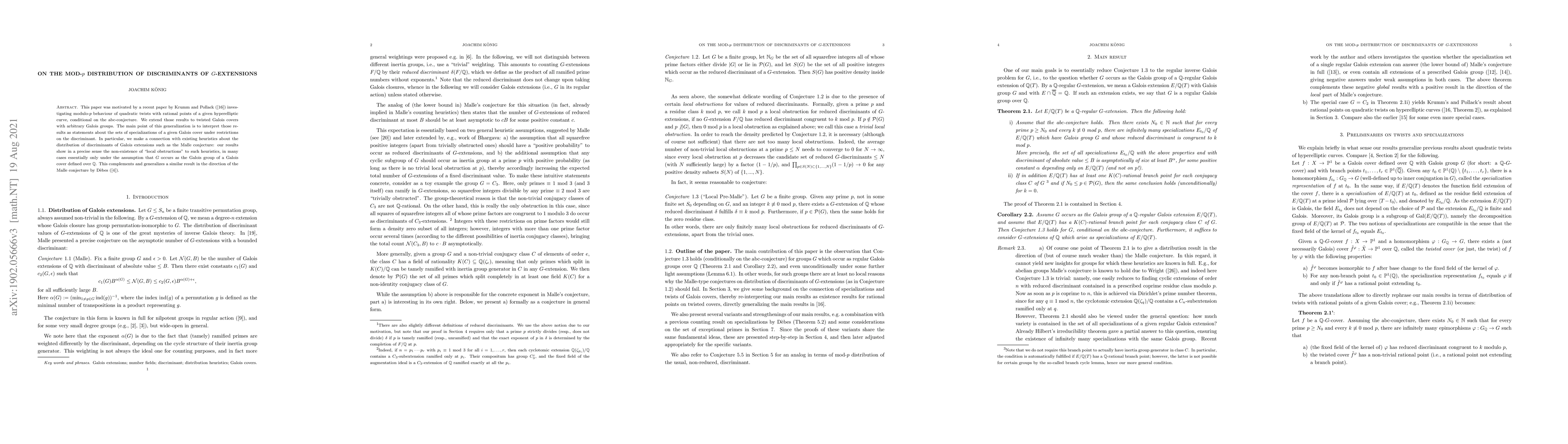 Thumbnail for On the mod-$p$ distribution of discriminants of $G$-extensions