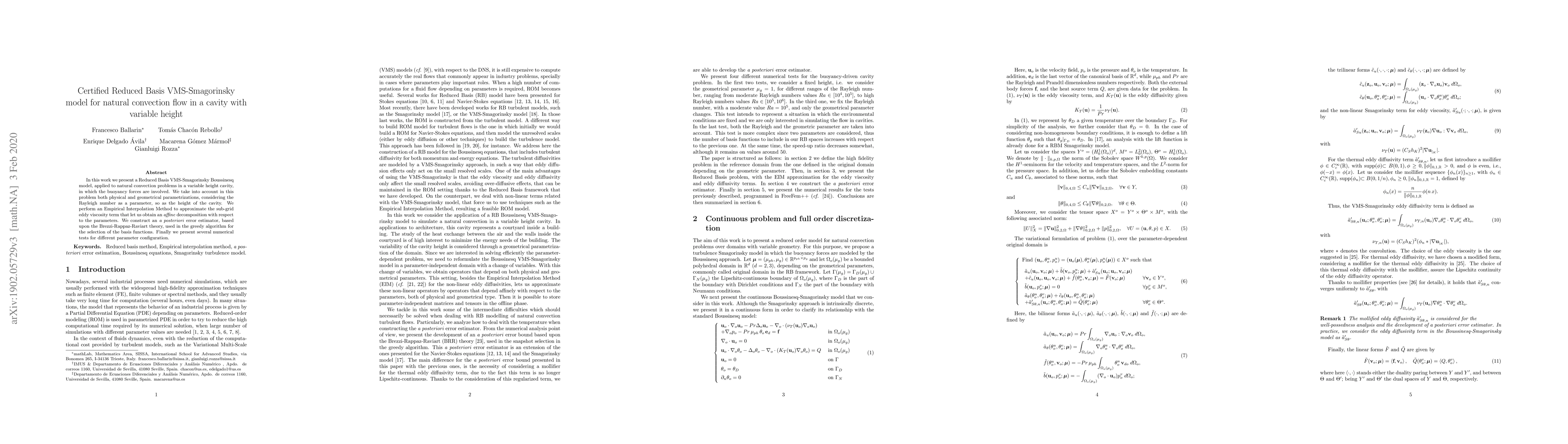 Thumbnail for Certified Reduced Basis VMS-Smagorinsky model for natural convection
  flow in a cavity with variable height