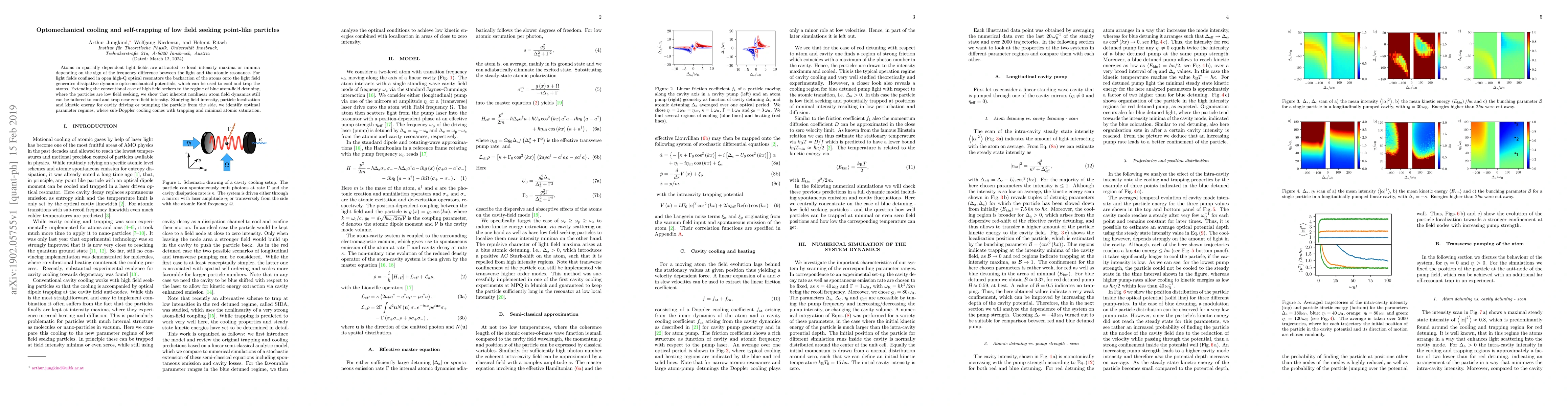 Thumbnail for Optomechanical cooling and self-trapping of low field seeking point-like
  particles