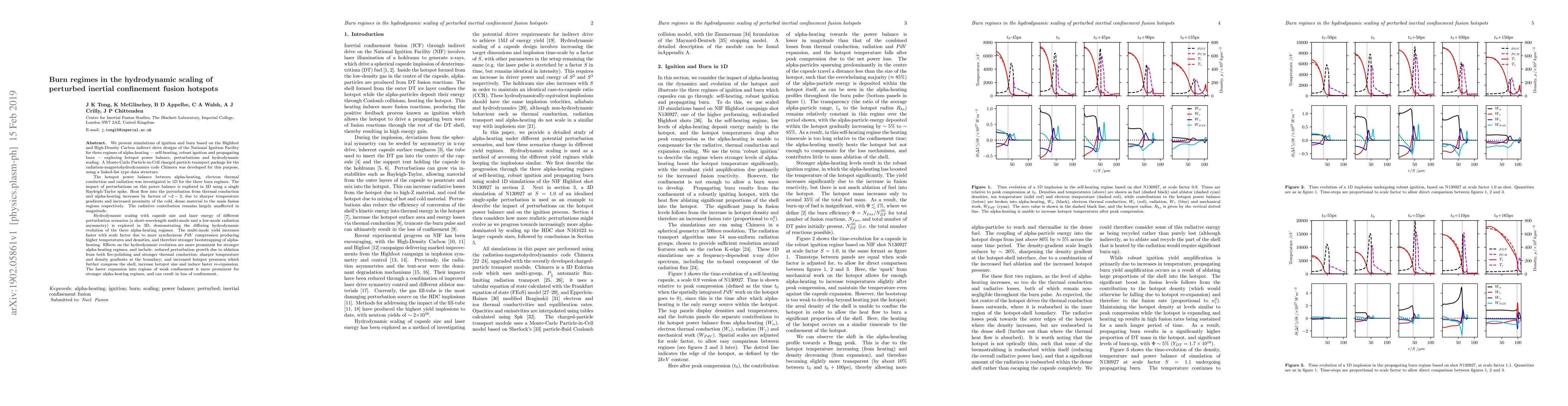Thumbnail for Burn regimes in the hydrodynamic scaling of perturbed inertial
  confinement fusion hotspots