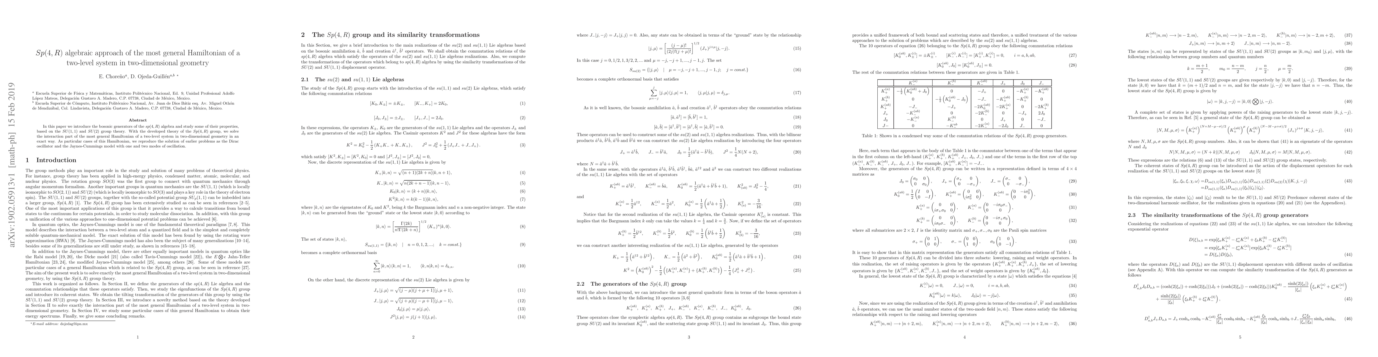Thumbnail for $Sp(4,R)$ algebraic approach of the most general Hamiltonian of a
  two-level system in two-dimensional geometry