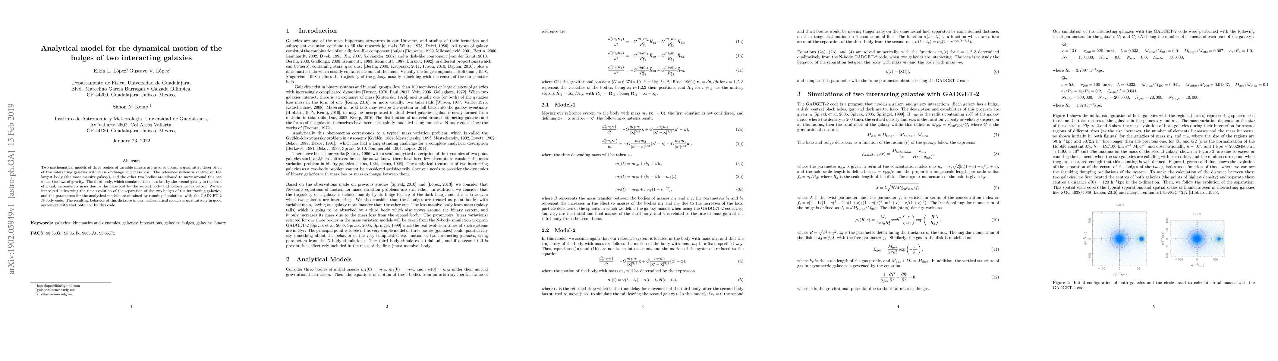 Thumbnail for Analytical model for the dynamical motion of the bulges of two
  interacting galaxies