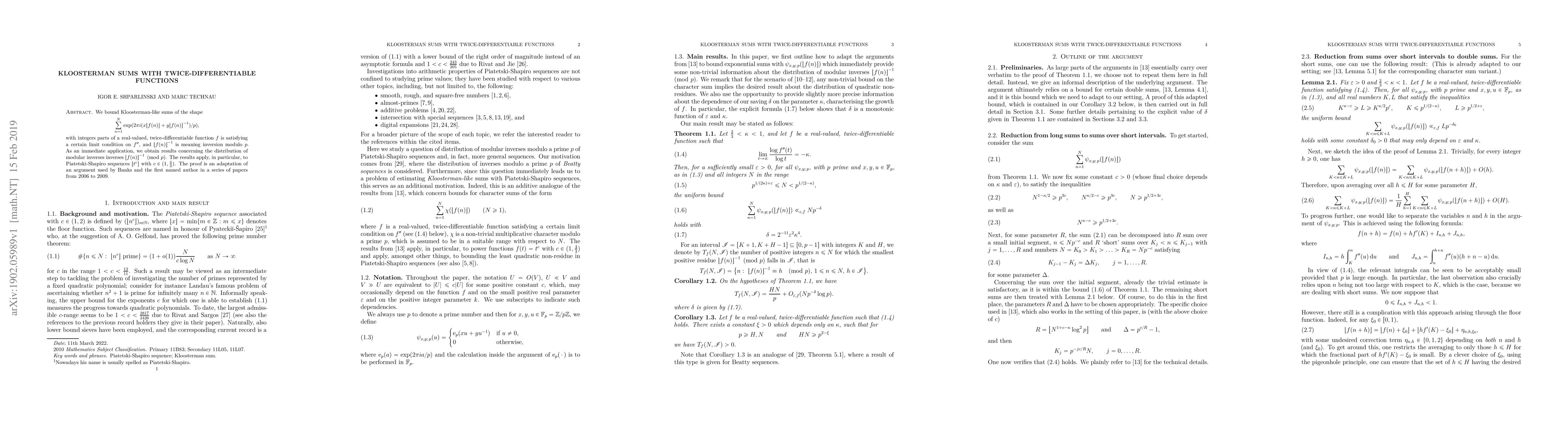Thumbnail for Kloosterman sums with twice-differentiable functions