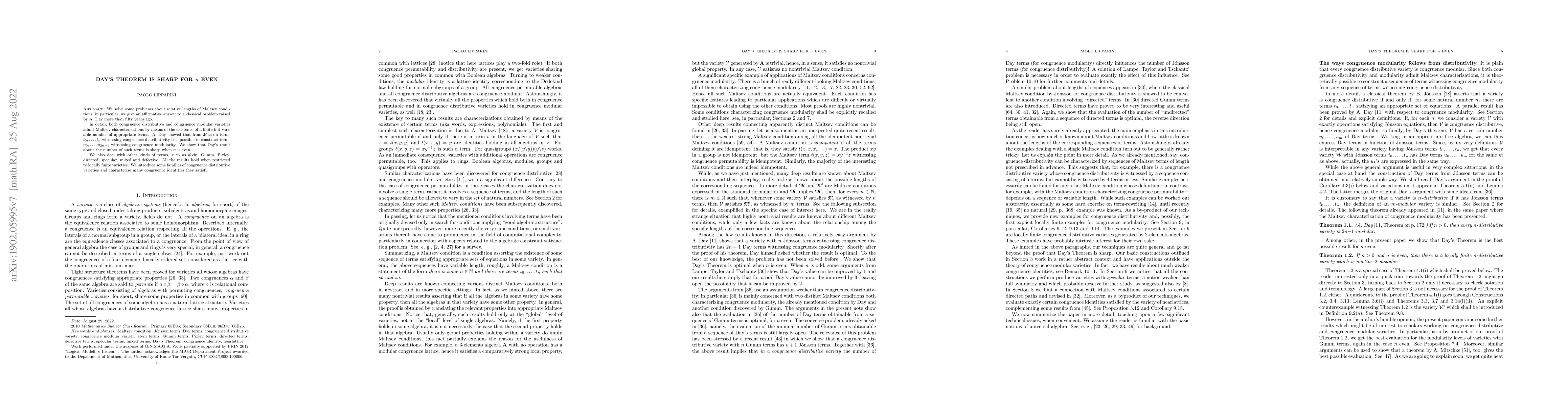 Thumbnail for Day's Theorem is sharp for $n$ even