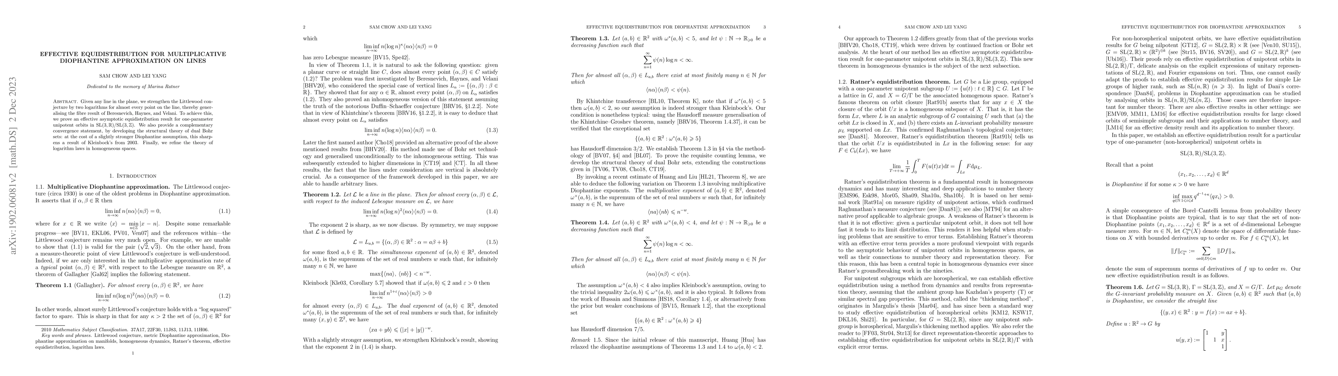 Thumbnail for Effective equidistribution for multiplicative Diophantine approximation
  on lines