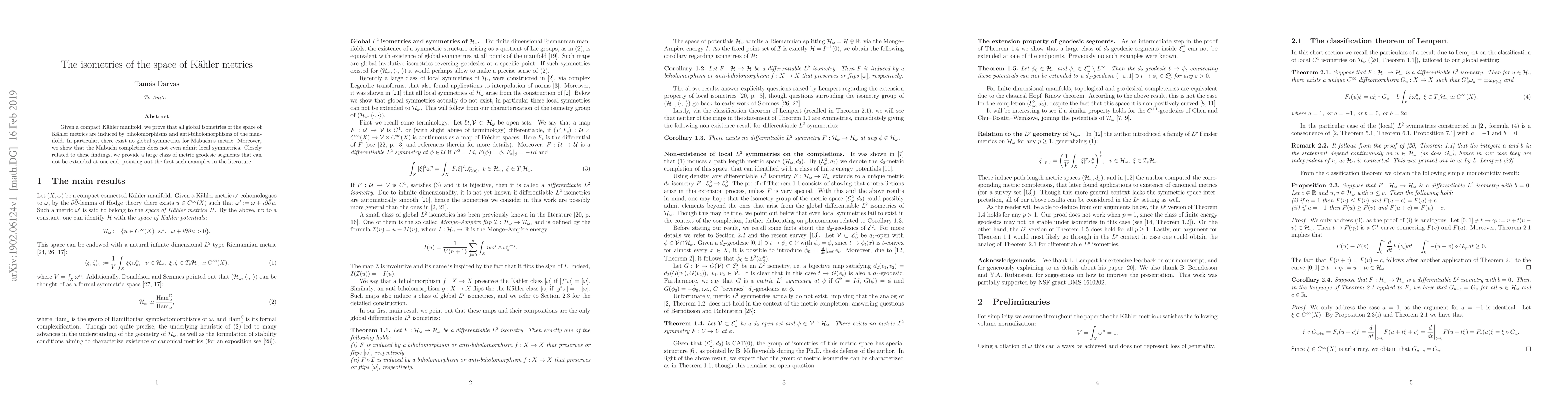 Thumbnail for The isometries of the space of K\"ahler metrics