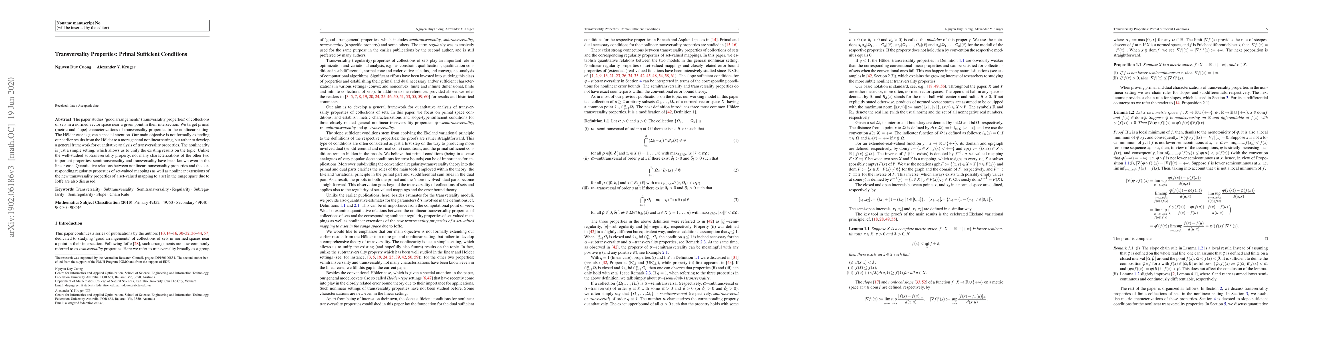 Thumbnail for Transversality Properties: Primal Sufficient Conditions