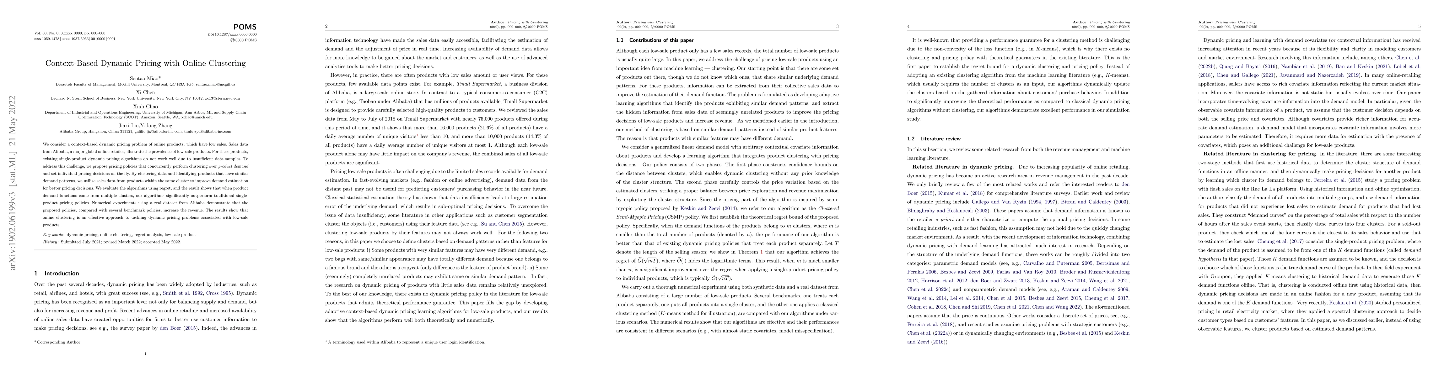 Thumbnail for Context-Based Dynamic Pricing with Online Clustering