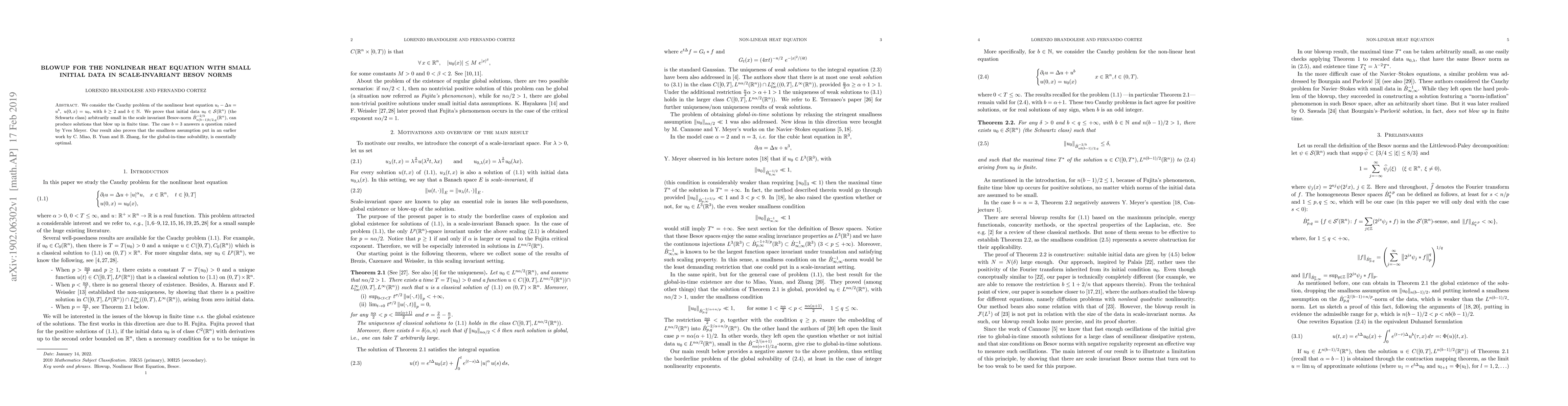 Thumbnail for Blowup for the nonlinear heat equation with small initial data in
  scale-invariant Besov norms