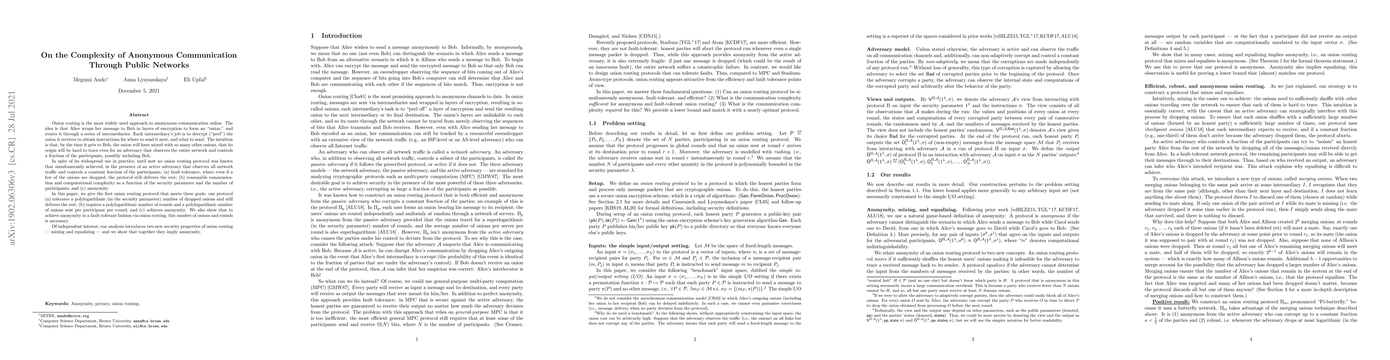 Thumbnail for On the Complexity of Anonymous Communication Through Public Networks