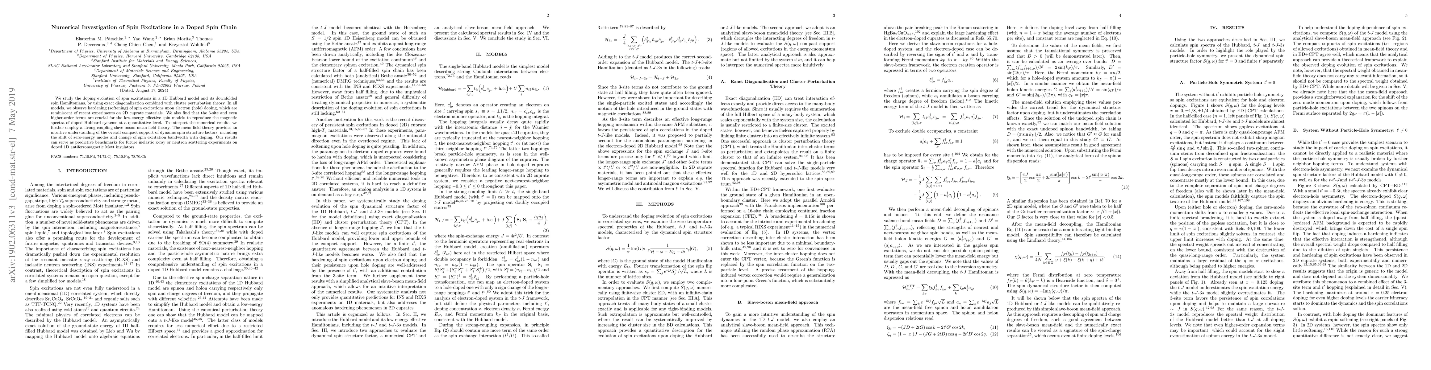 Thumbnail for Numerical Investigation of Spin Excitations in a Doped Spin Chain