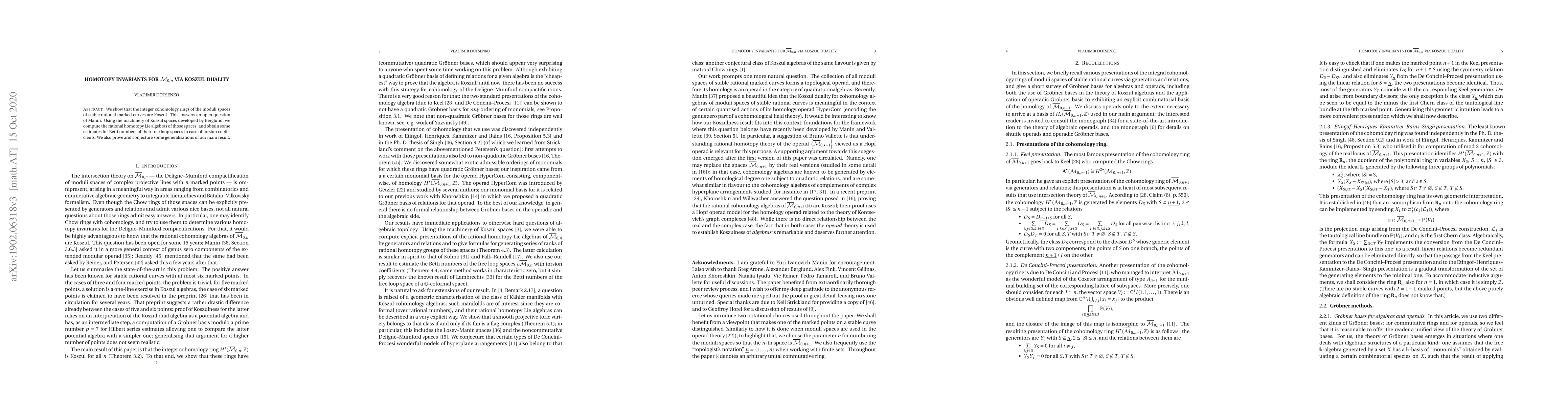 Thumbnail for Homotopy invariants for $\overline{\mathcal{M}}_{0,n}$ via Koszul
  duality