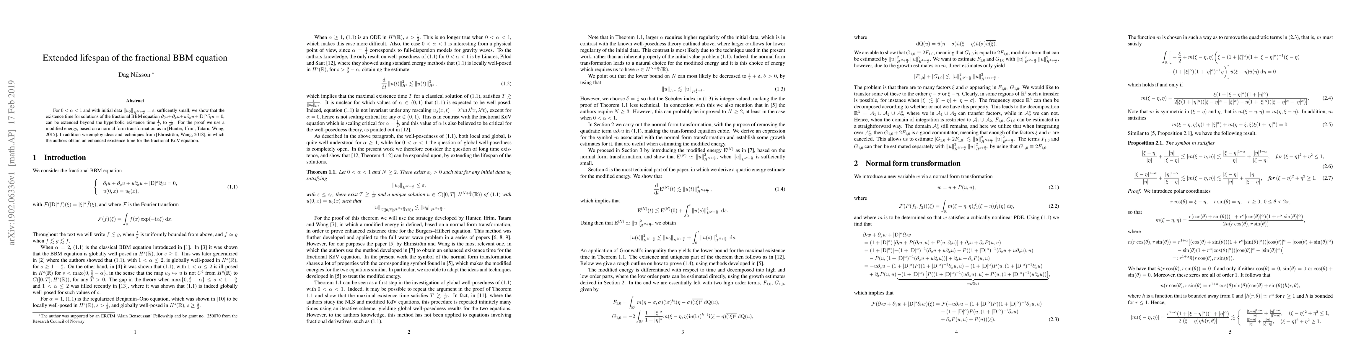 Thumbnail for Extended lifespan of the fractional BBM equation