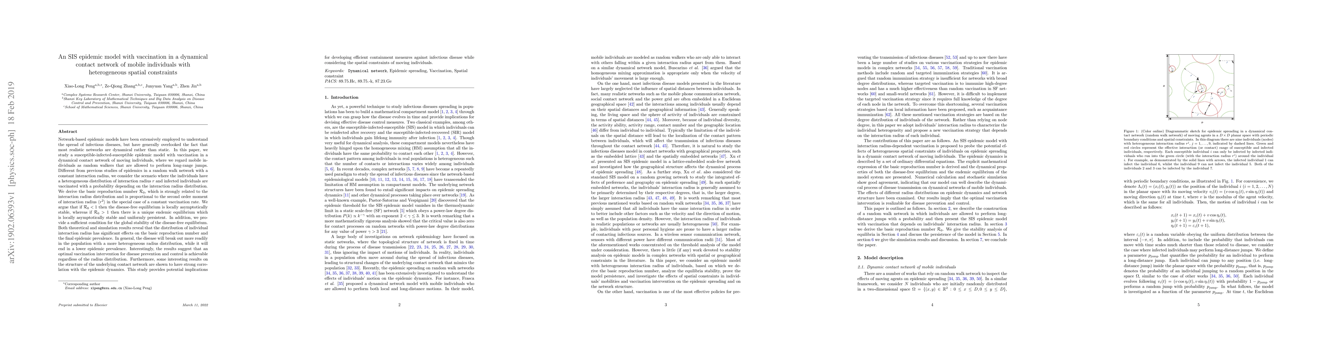 Thumbnail for An SIS epidemic model with vaccination in a dynamical contact network of
  mobile individuals with heterogeneous spatial constraints