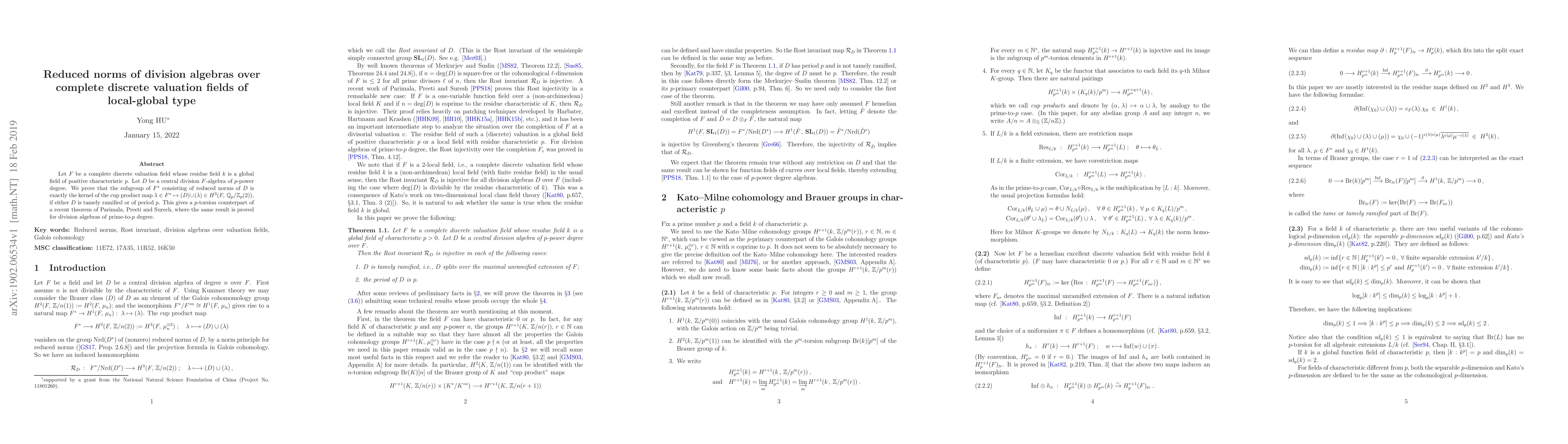 Thumbnail for Reduced norms of division algebras over complete discrete valuation
  fields of local-global type