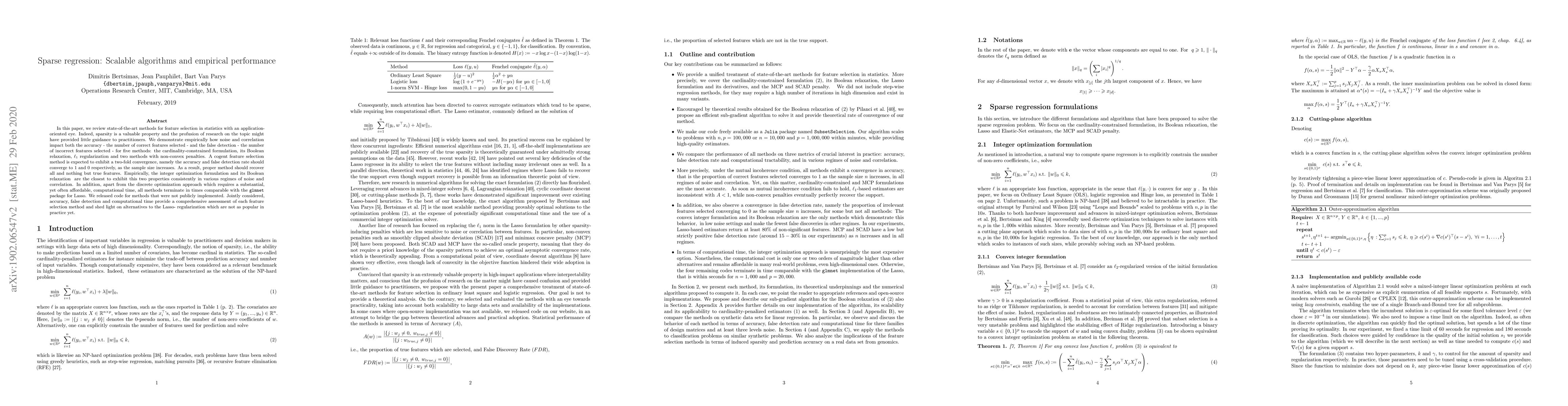 Thumbnail for Sparse Regression: Scalable algorithms and empirical performance