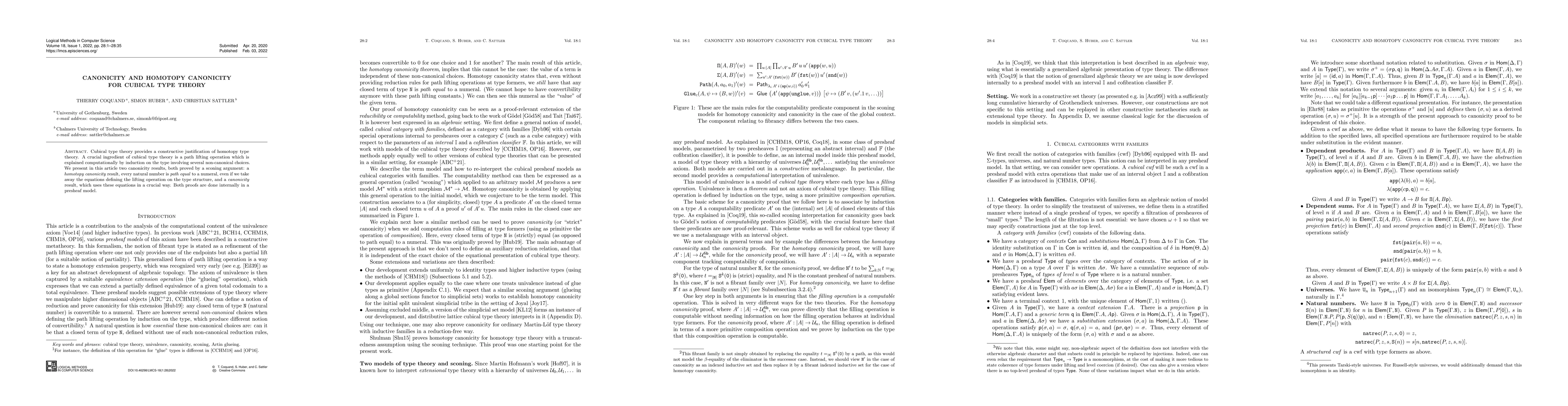 Thumbnail for Canonicity and homotopy canonicity for cubical type theory