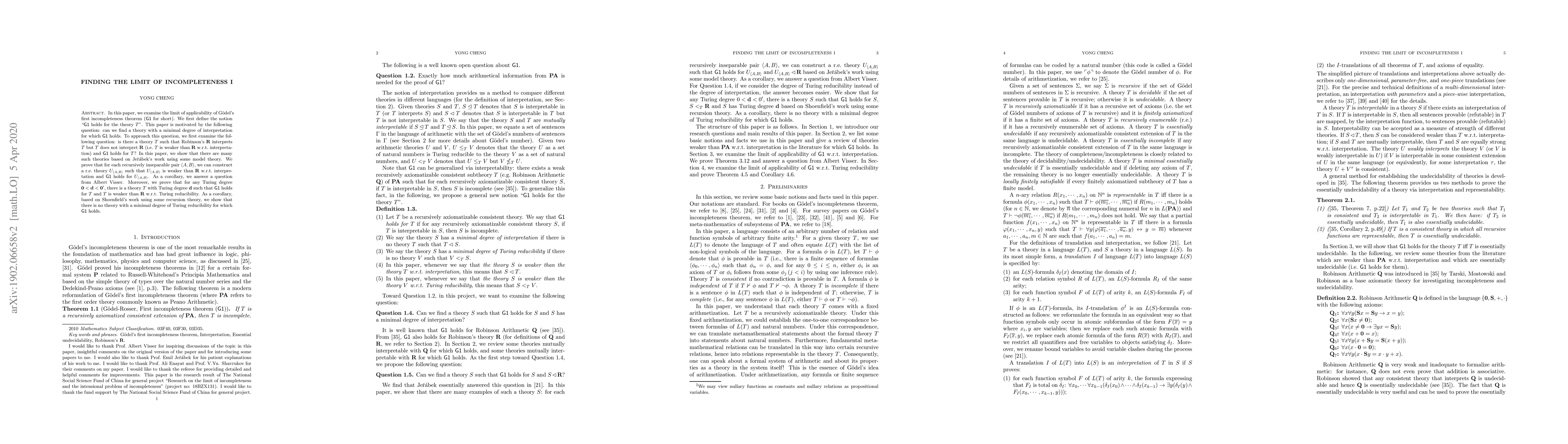 Thumbnail for Finding the limit of incompleteness I