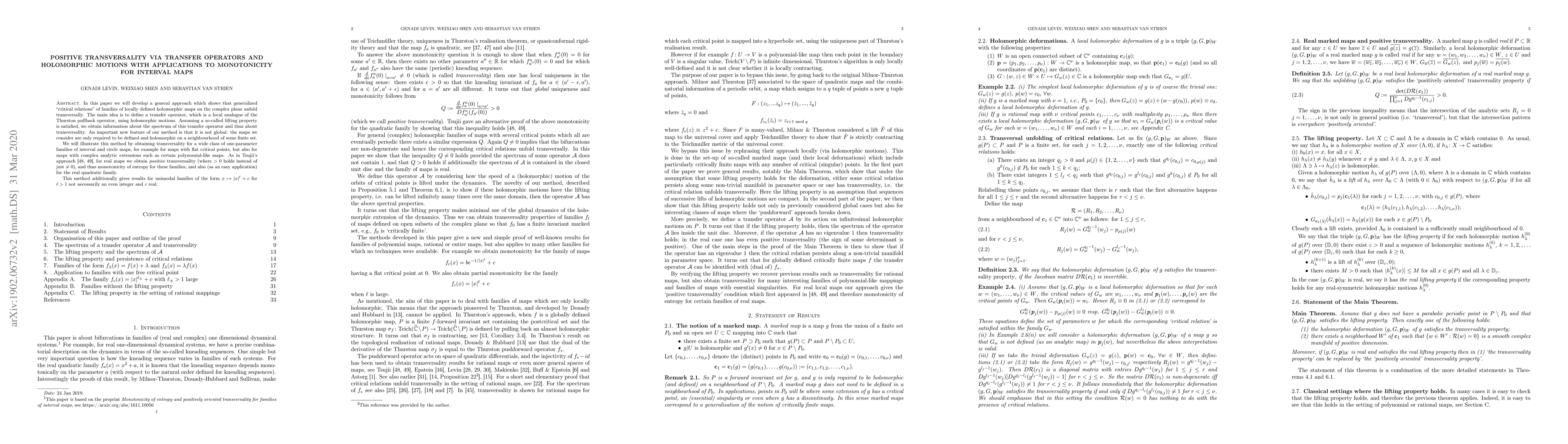 Thumbnail for Positive Transversality via transfer operators and holomorphic motions
  with applications to monotonicity for interval maps